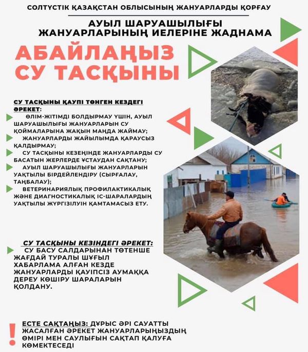 Ауыл шаруашылығы жануарларының иелеріне жандама «Абайлаңыз су тасқыны»